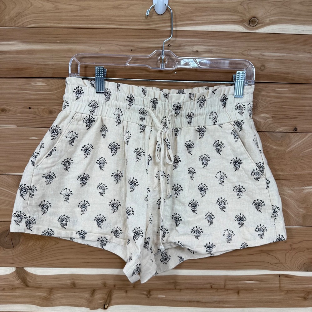 A New Day Floral Print Shorts Drawstring Waist Linen/Rayon‎ Shorts Size Small